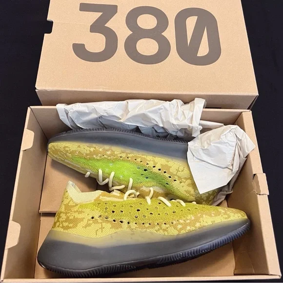 NIB Adidas Yeezy 380 Boost Slip On Hylte Green Yellow Highlight Size 10